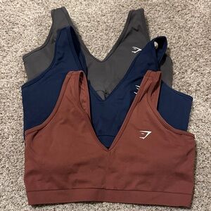 Gymshark Cropped V-Neck Sports Bra - Maroon, Navy, Gray (set of 3)